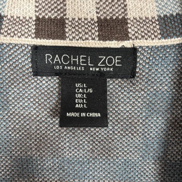 Rachel Zoe Button Up Cardigan Shacket Sweater Blazer Brown Plaid Large Fall - Picture 3 of 8